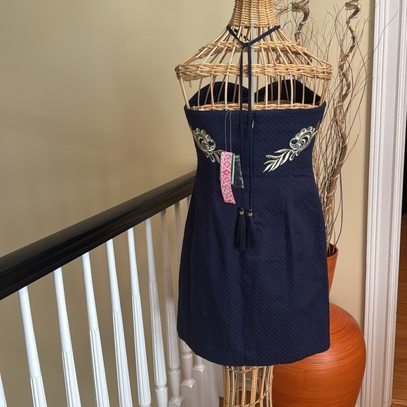 Lily Pulitzer NWT Elegant Navy Blue Dress with Intricate gold Embroidery - Picture 4 of 12